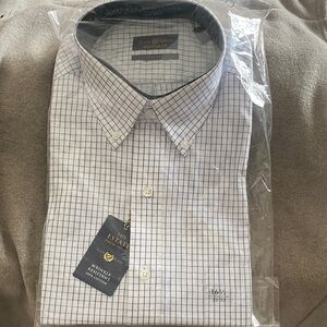 Club Room Men's White and Blue Grid Dress Shirt